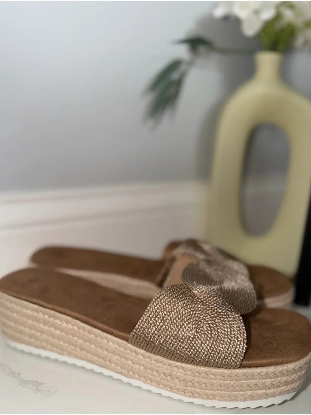 Bronze Woven Platform Sandals | Coastal Vacation | Beach Boho | Size 11 - Picture 3 of 10